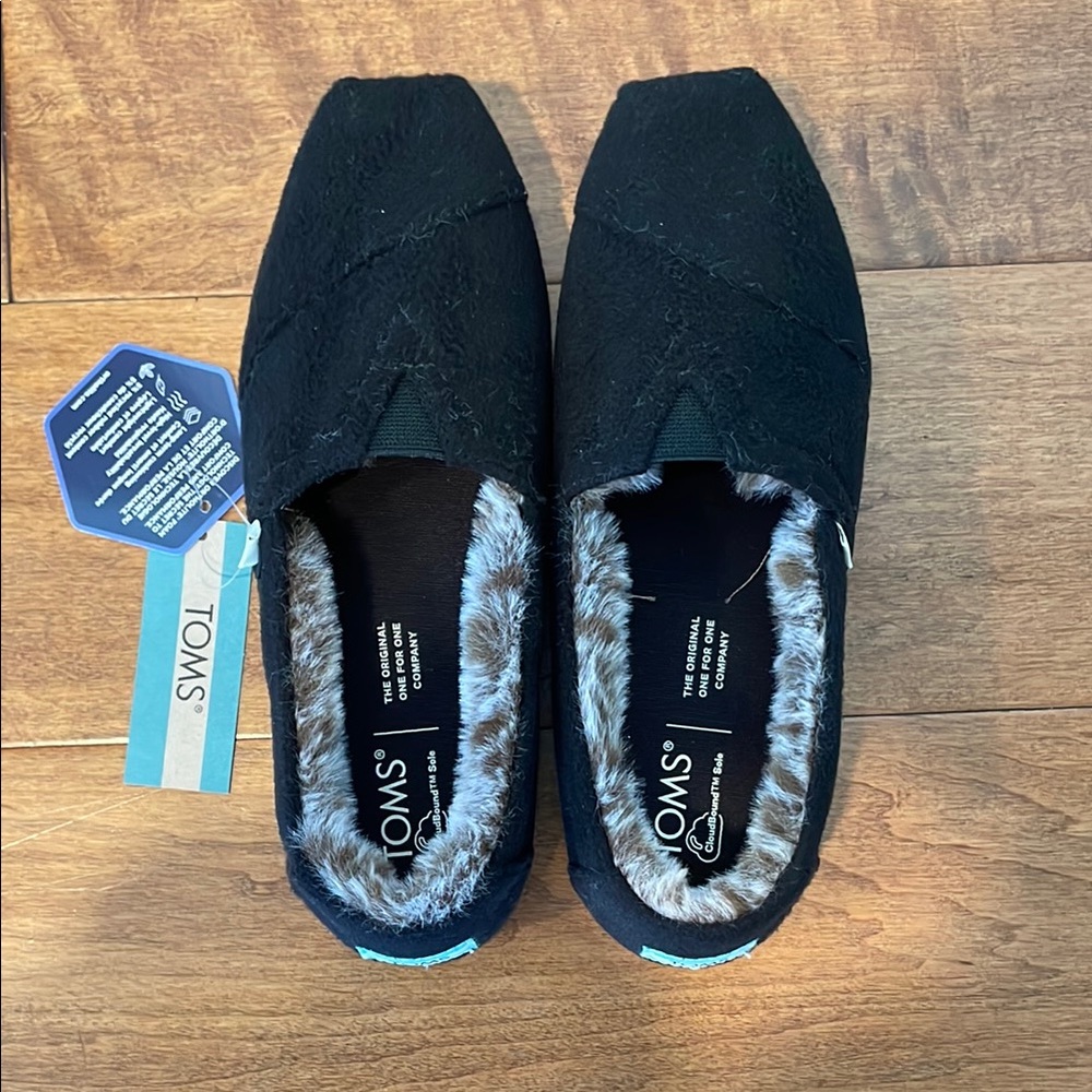 Toms Black Plush Slippers